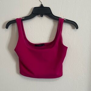21 Saints Scoop Neck Crop Tank Top in Fuchsia